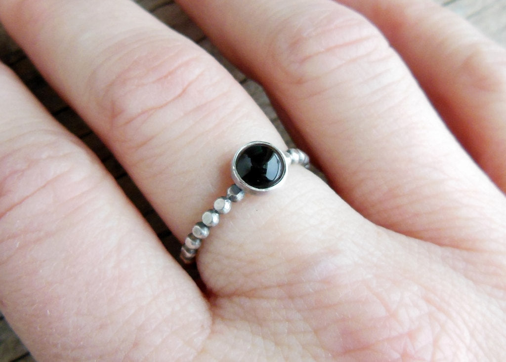 Black Onyx stacking Ring - Bead Band