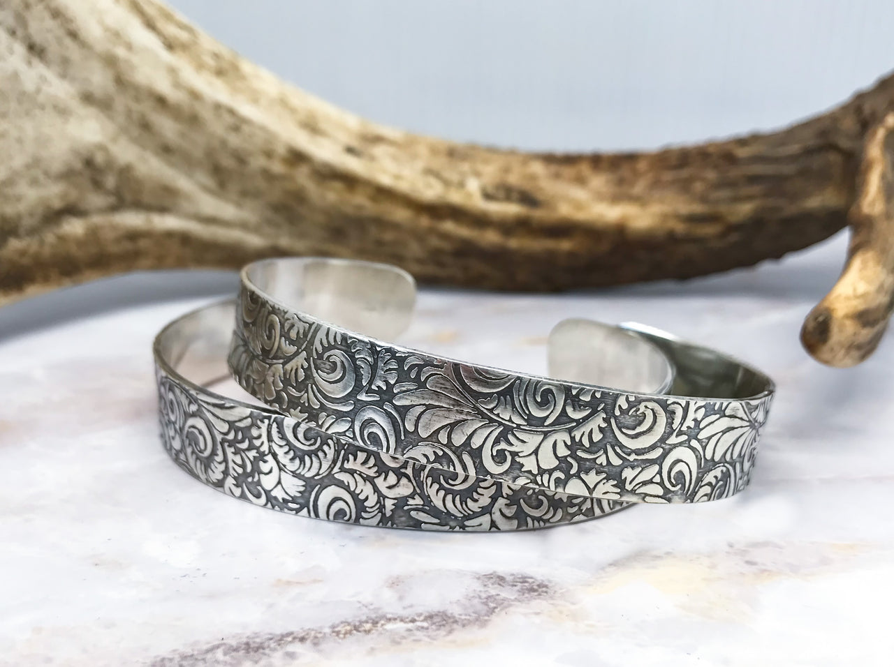 Tooled leather look cuff bracelet