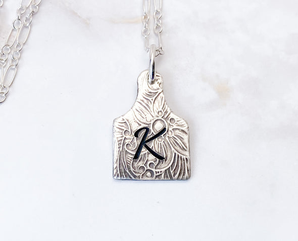 Cow Tag Necklace with Initial