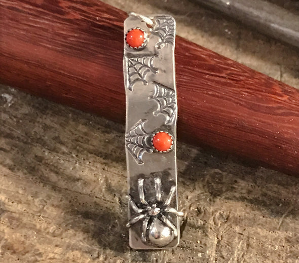 Spider Necklace with Coral Gemstones