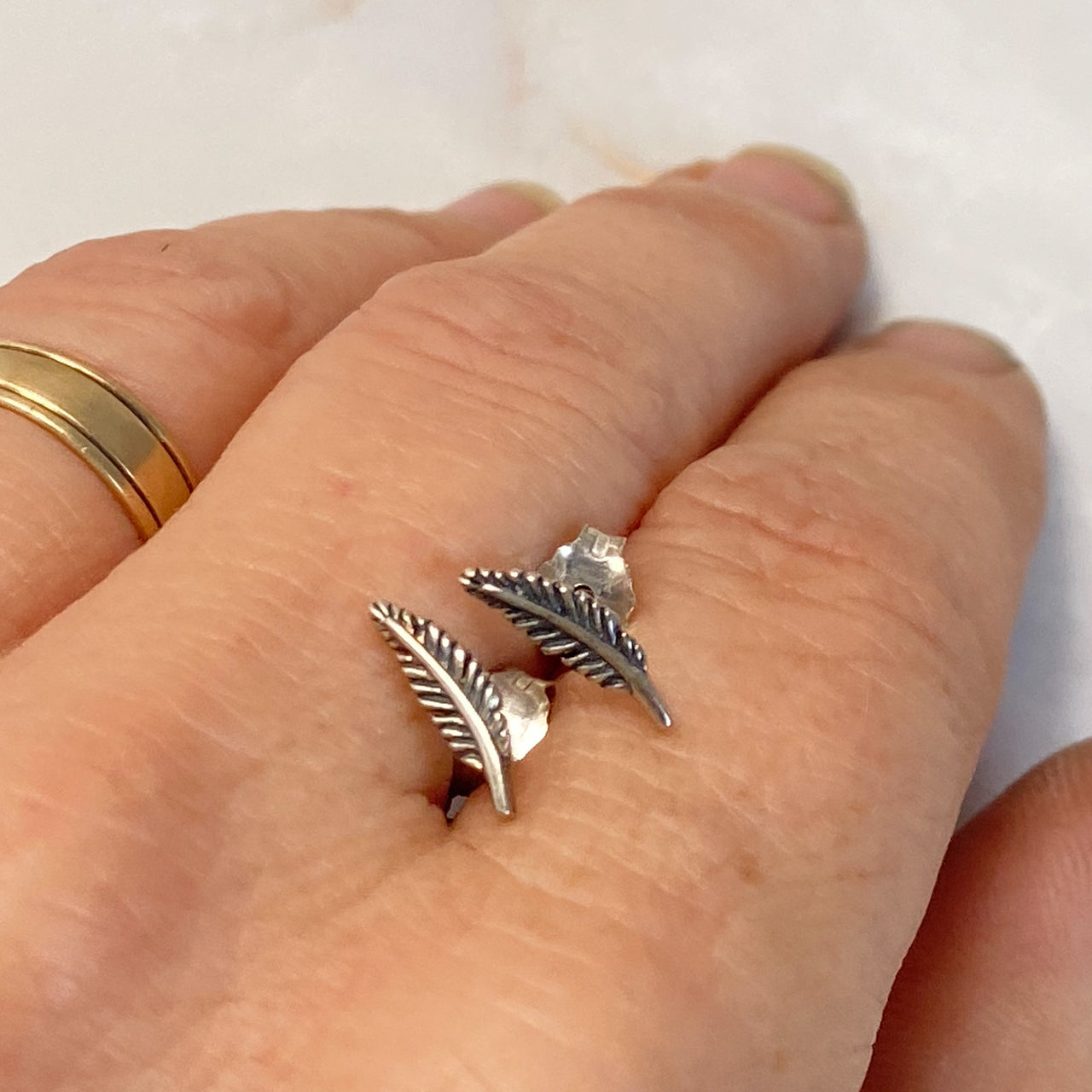 Tiny Feather Stud Earrings