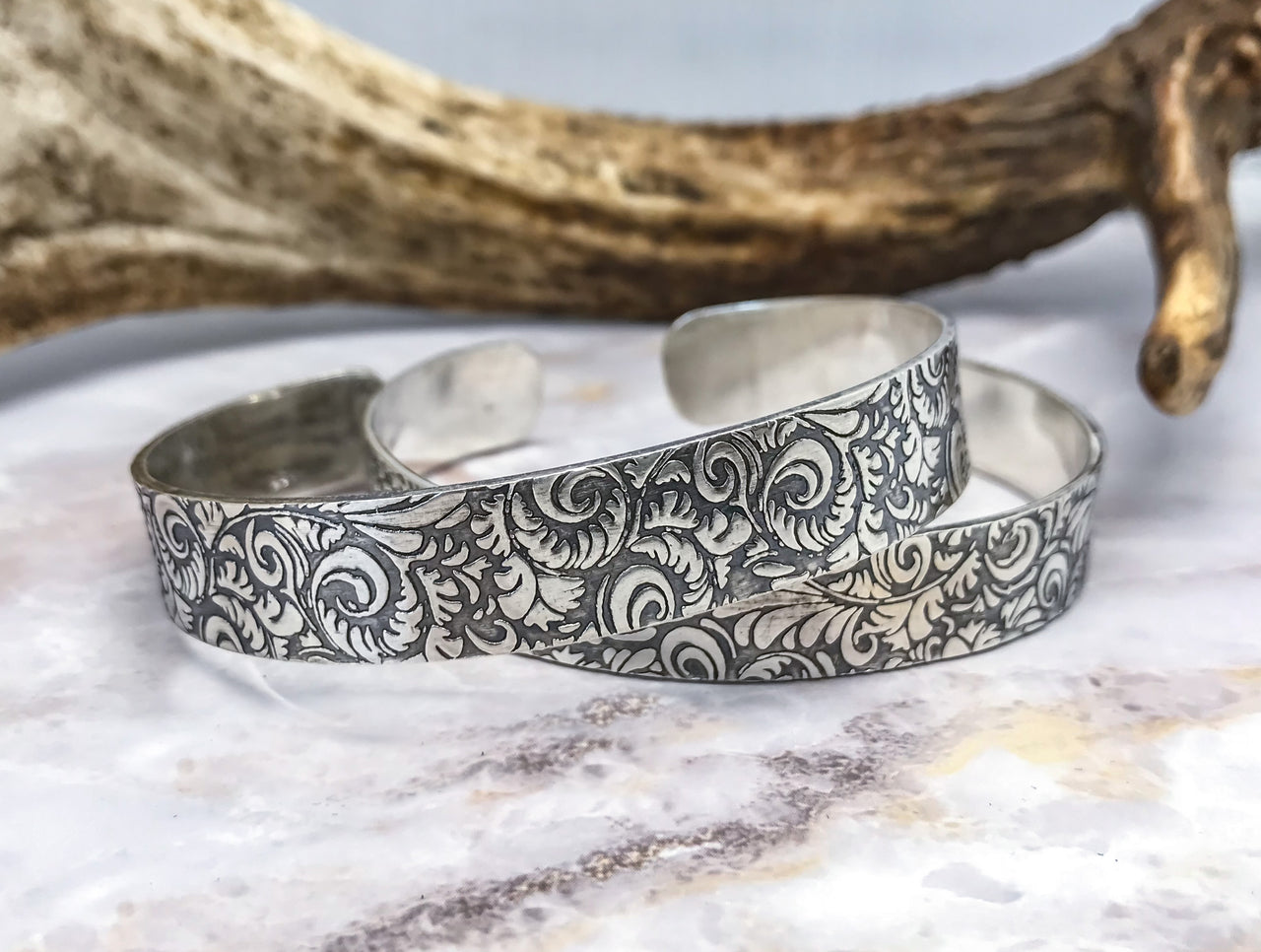 Tooled leather look cuff bracelet