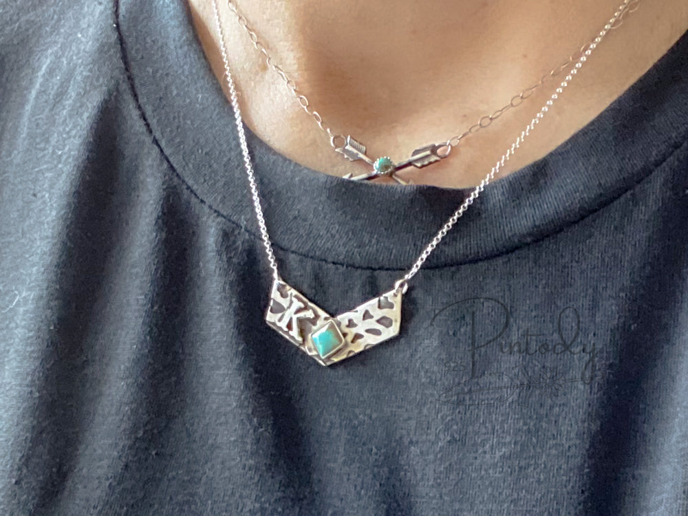 Cow Hide Initial Chevron Necklace