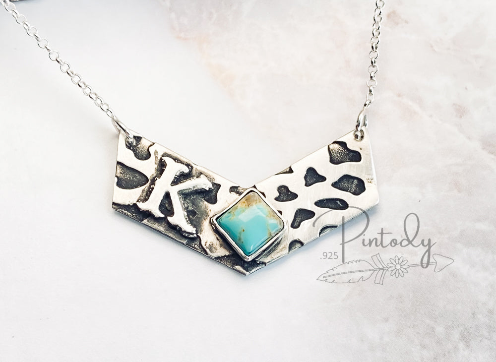 Cow Hide Initial Chevron Necklace