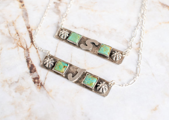 Two Turquoise Initial Bar